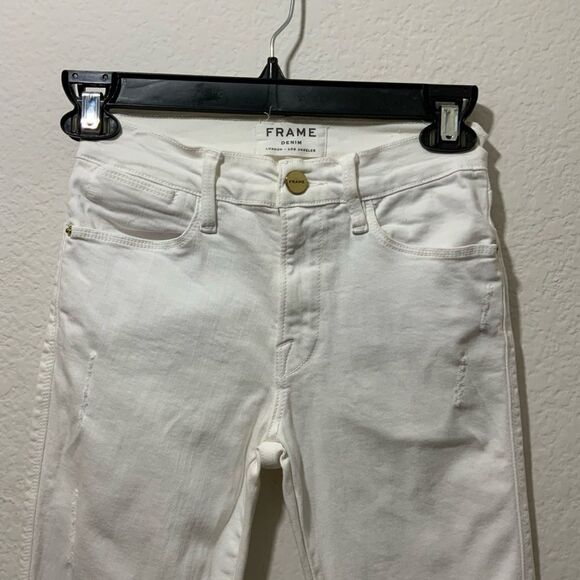 FRAME white denim Le High skinny jeans cropped size 24 - Picture 2 of 9